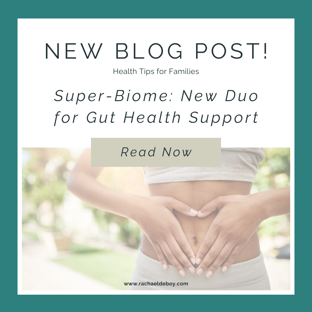 Super-Biome Gut Health Support Blog – Rachael DeBoy Wellness Blog post graphic promoting Super-Biome gut health support by Juice Plus+, featured on Rachael DeBoy Wellness.