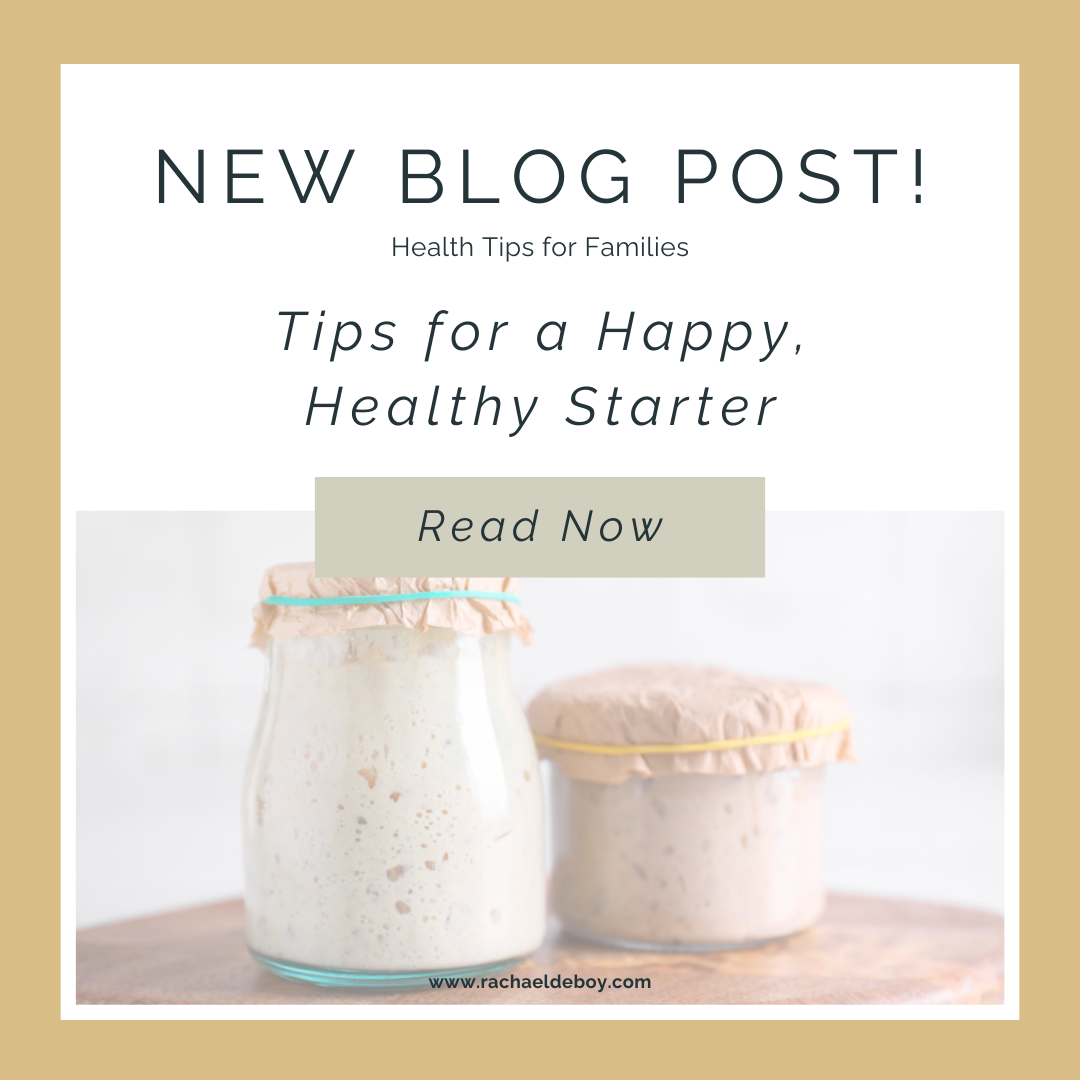 Tips for a Happy, Healthy Sourdough Starter – Rachael DeBoy Wellness Glass jars of bubbly sourdough starter with covers, representing healthy starter care tips by Rachael DeBoy Wellness in San Antonio.