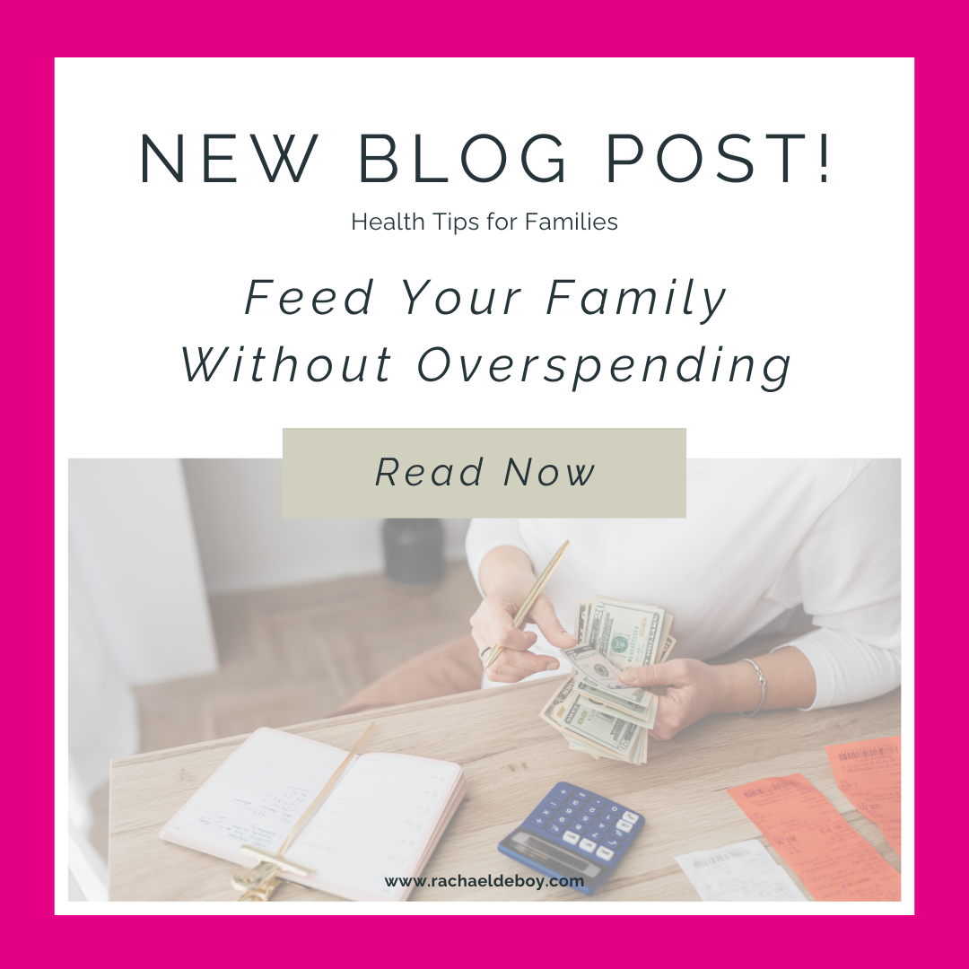 Hands counting cash with calculator, notepad, and receipts on desk, promoting budget meal planning for families by Rachael DeBoy Wellness in San Antonio, Texas.