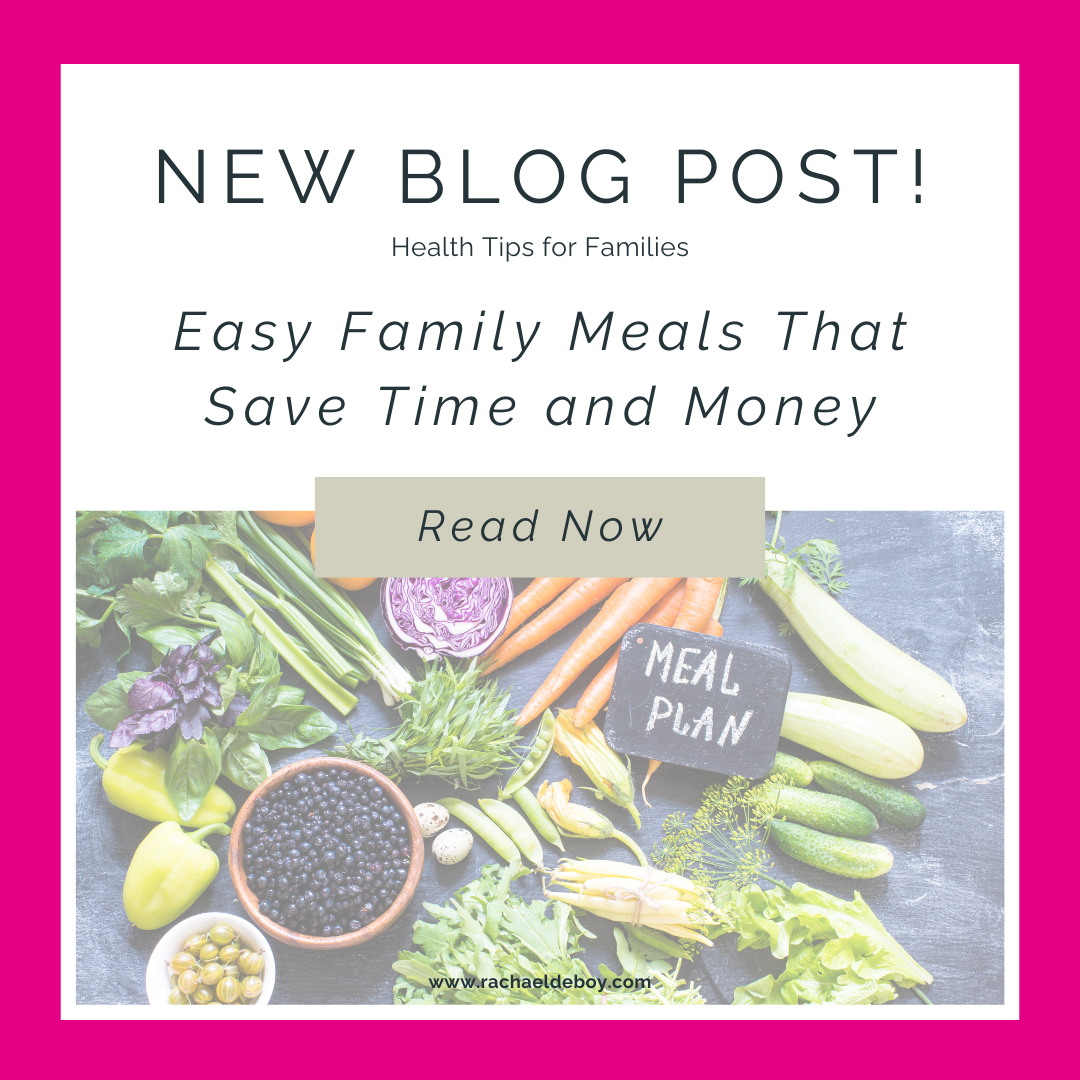Meal planning photo with fresh vegetables, chalkboard sign reading “Meal Plan,” featured in a blog post by Rachael DeBoy Wellness in San Antonio, Texas.